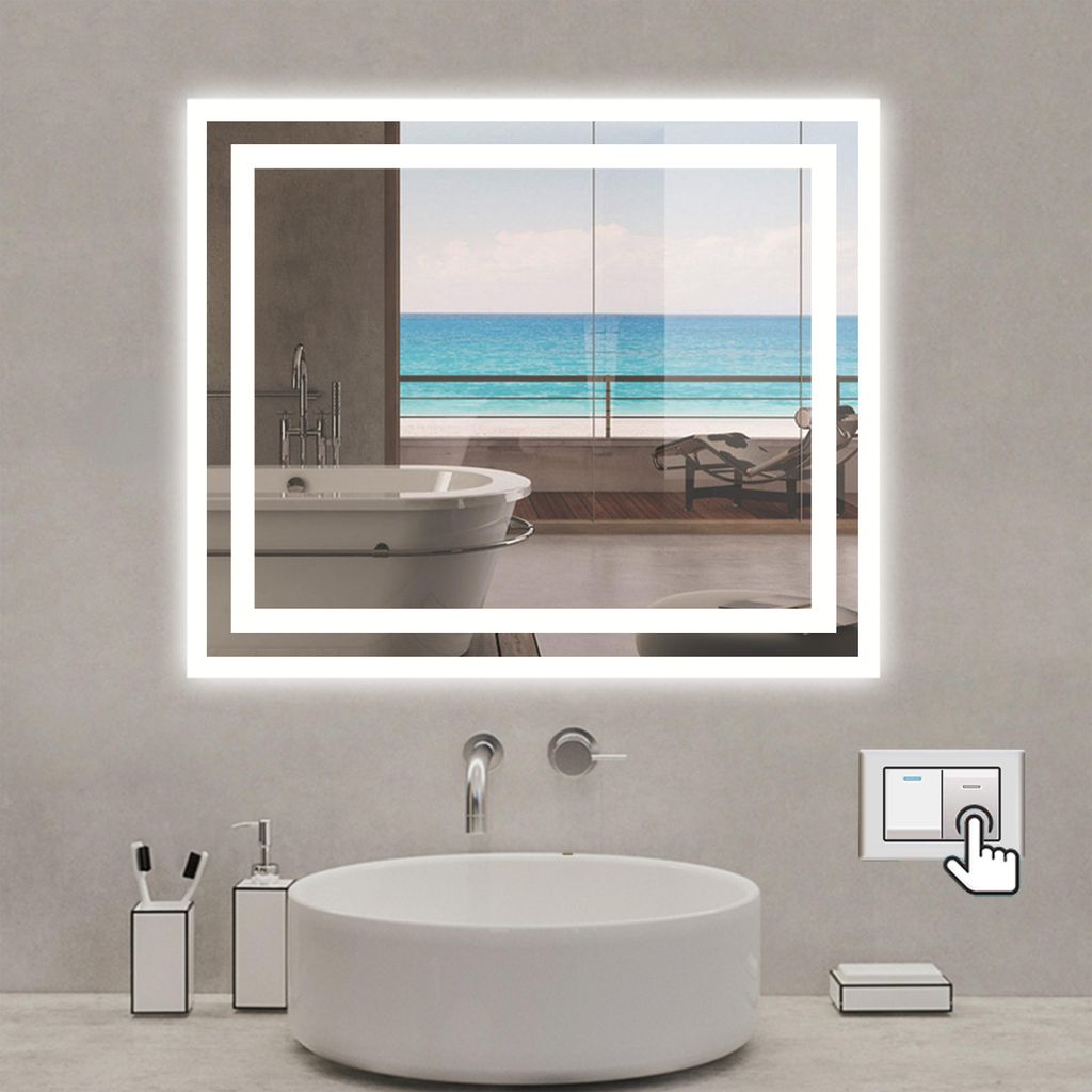 Badspiegel mit LED Beleuchtung 60x50cm Wandschalter Beschlagfrei Kaltweiß 6000k Dimmbar IP44