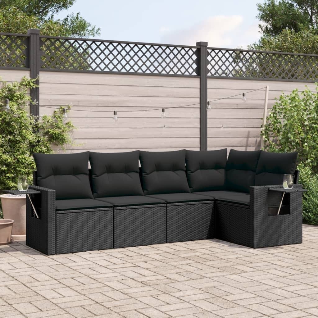5-tlg. Garten-Sofagarnitur mit Kissen Schwarz Poly Rattan 3252462
