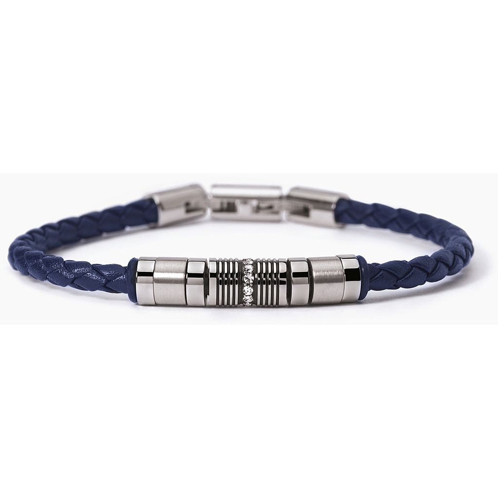 2 Jewels Herren Kunstlederarmband 232361 Street, Edelstahl,Kristall, Blau, 20,5 cm