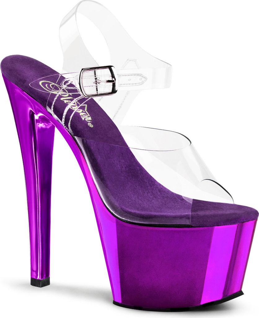 SKY-308 Damen Sandale von Pleaser, Transparent Lila , EU 44, US 14
