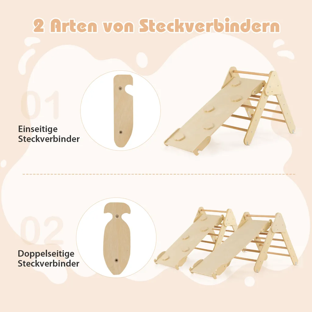 COSTWAY 4 in 1 triangolo d'arrampicata & arco d'arrampicata & scala & scivolo, struttura d'arrampicata con rampa bifacciale, triangolo a pioli per arrampicarsi, scivolare e oscillare, per bambini a partire da 1 anno di età - 6