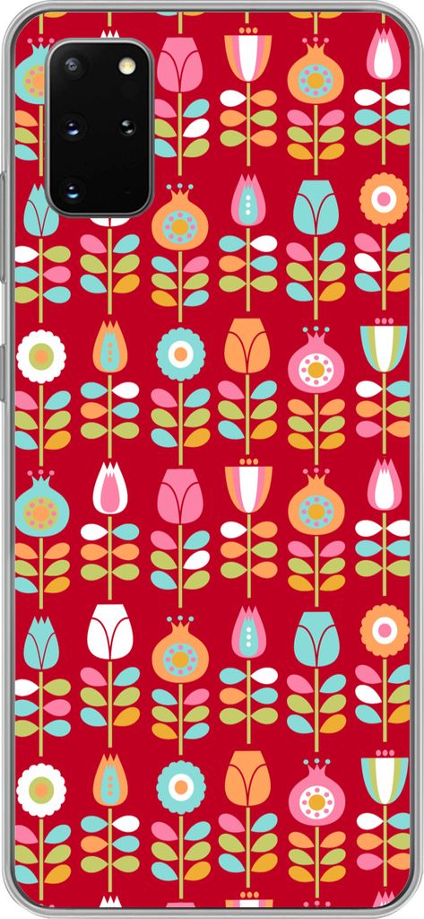 MuchoWow Handyhülle Schutzhülle Hülle für Telefoonhoesje Samsung Galaxy S20 Plus Muster - Blumen - Retro - Rot Silikon Softcase Handy Hülle ...