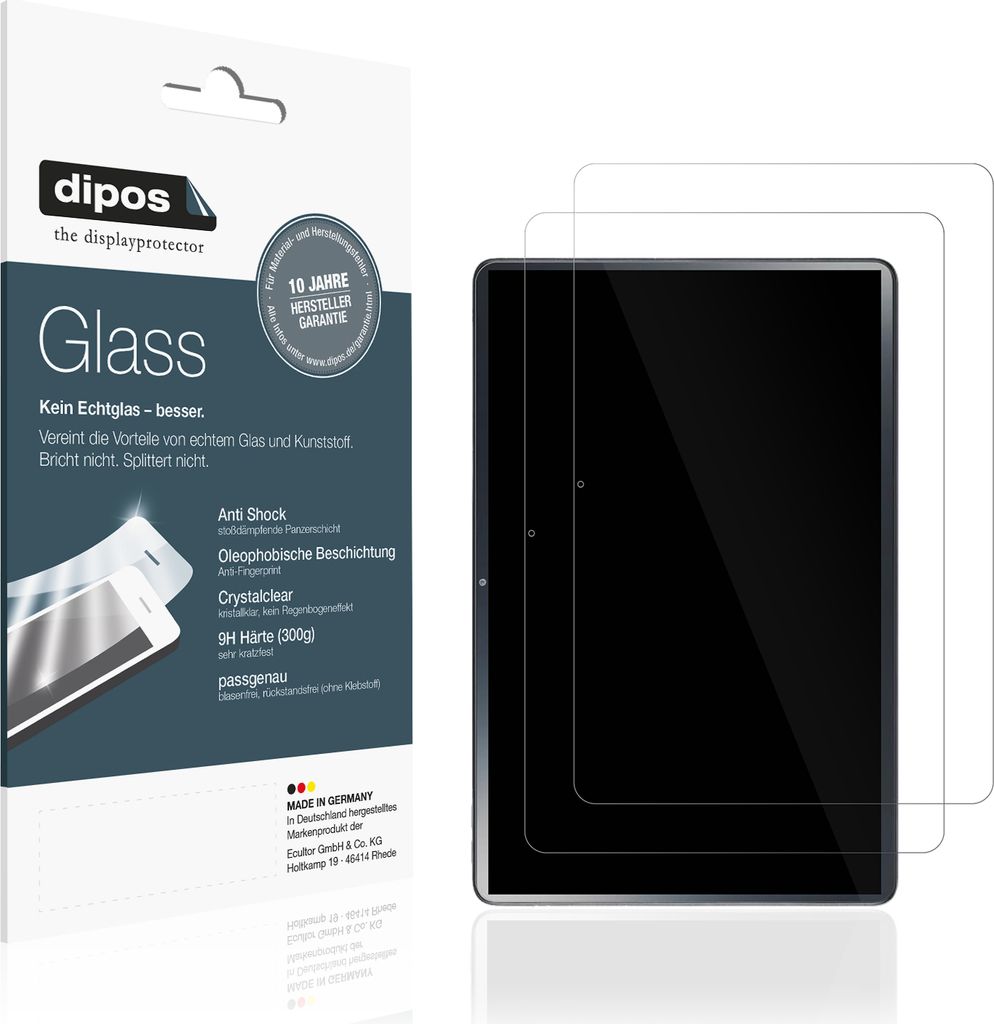 2x Schutzfolie für NEC Lavie Tab T11 T1175 - Anti-Shock 9H Folie dipos Glass Kunststoffglas