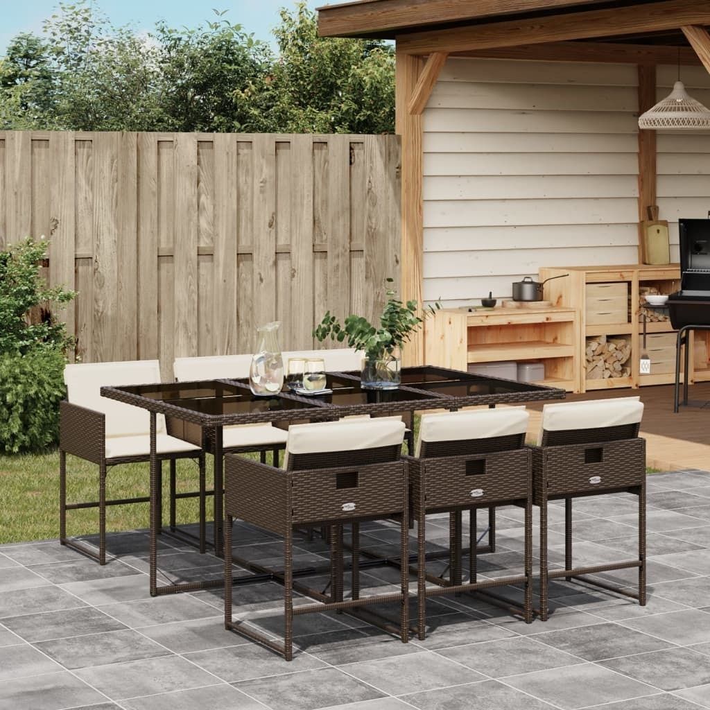 Maison Exclusive - 7-tlg. Garten-Essgruppe mit Kissen Braun Poly Rattan