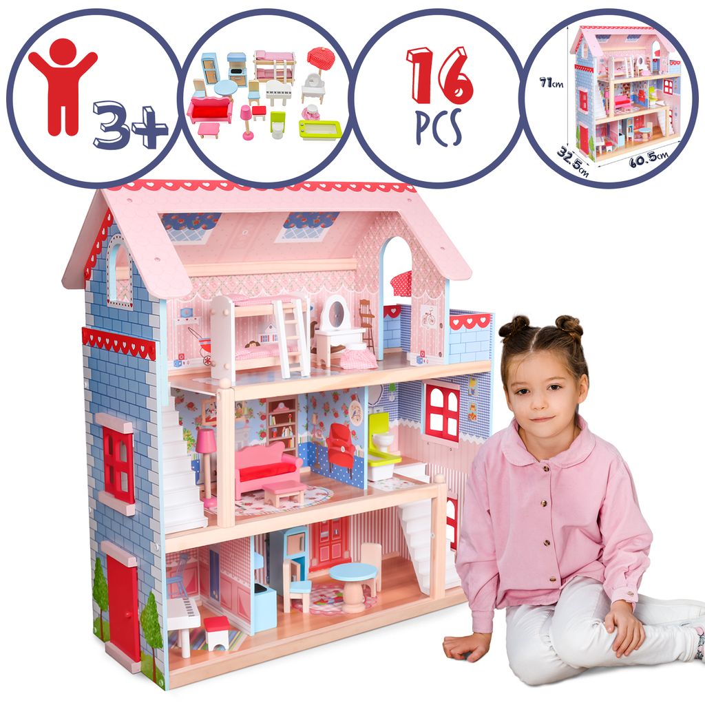 Puppenhaus Puppenstube rosa Kinderspielzeug 83 x 41 x 121 cm Zubehör B-WARE 