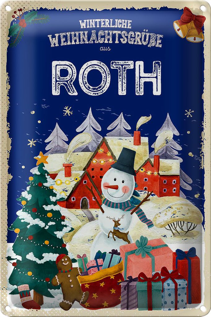 Blechschild Weihnachtsgrüße aus ROTH 18x12cm