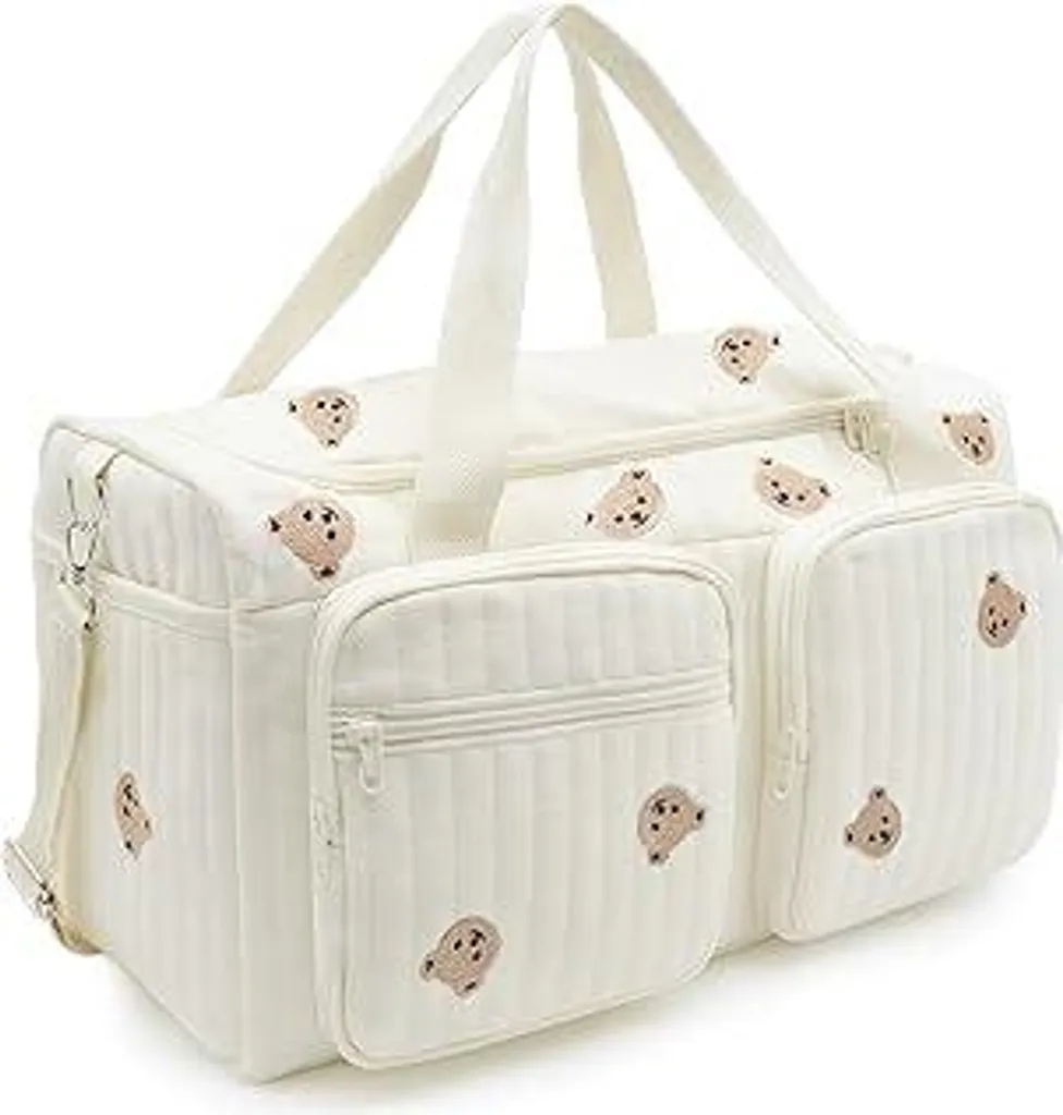 Borsa Parto Clinica 48x22x26 cm in Cotone Ricamato | Borsa Mamma Grande