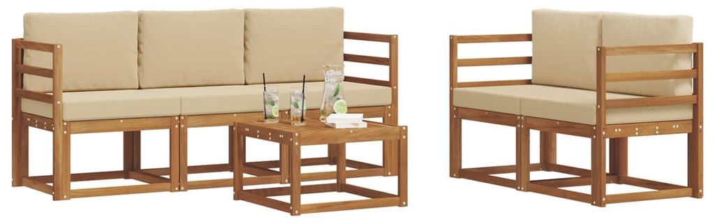 vidaXL Outdoor-Sofagarnitur mit Kissen 6 pcs Natur und Beige
