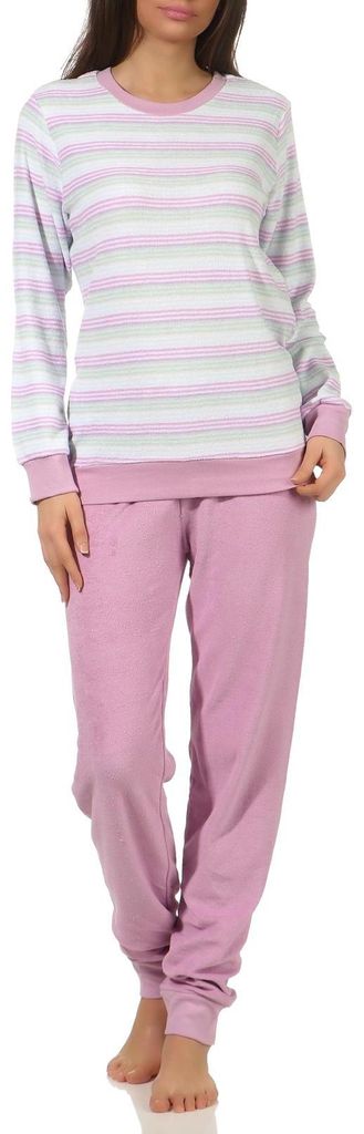 Damen Frottee Schlafanzug mit Bündchen Pyjama in edler Produktbild 