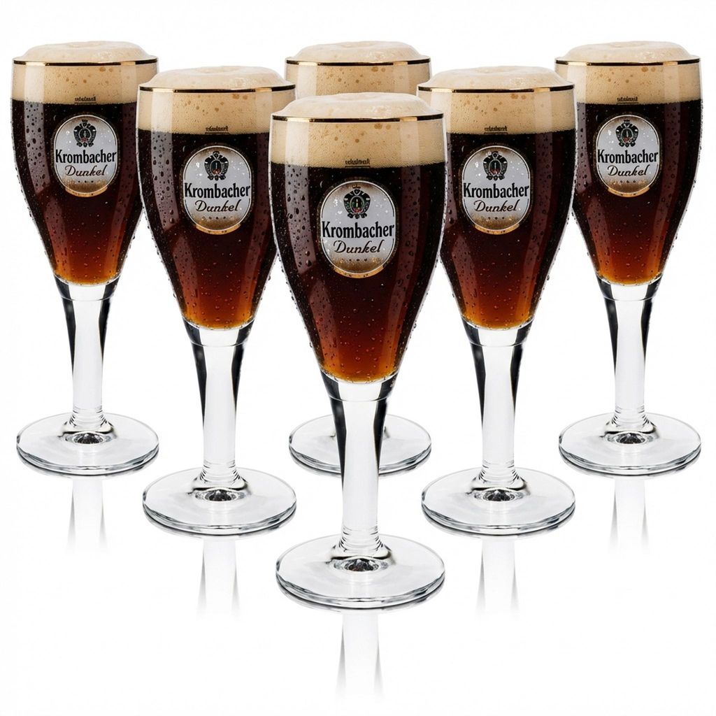 6x Krombacher Glas 0,3l Dunkelpils Pokal Tulpe Goldrand Produktbild 