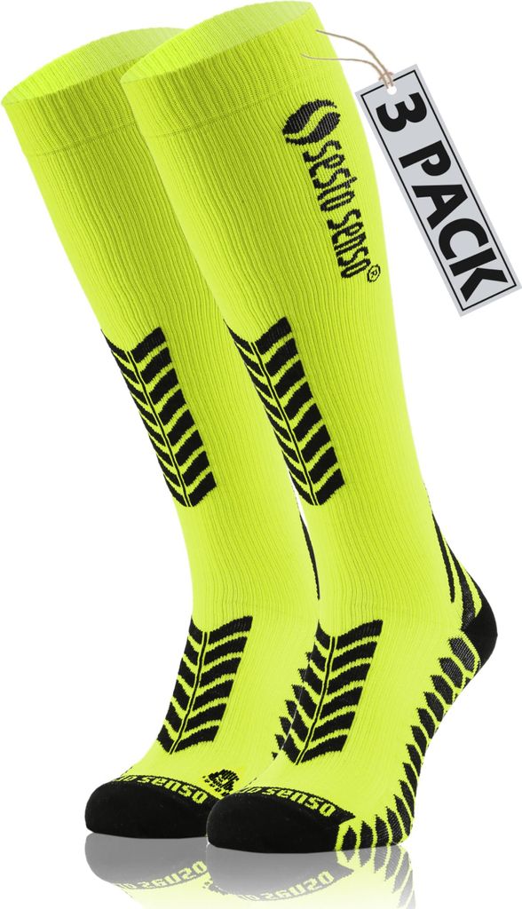Sesto Senso Sportliche Kniestrümpfe Uni Hohe Atmungsaktive Sportsocken Gelb 35-38 - 3er-Pack