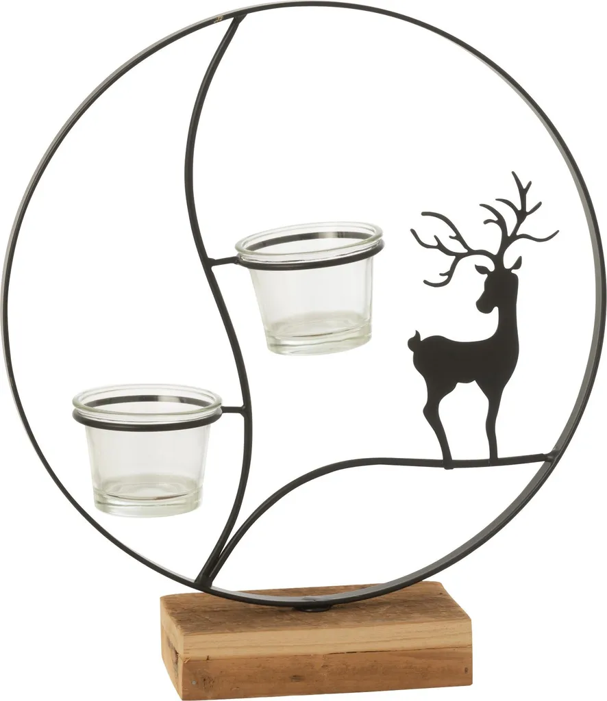 Décoration de Table Noël : Photophore Renne en Bois Noir et Naturel