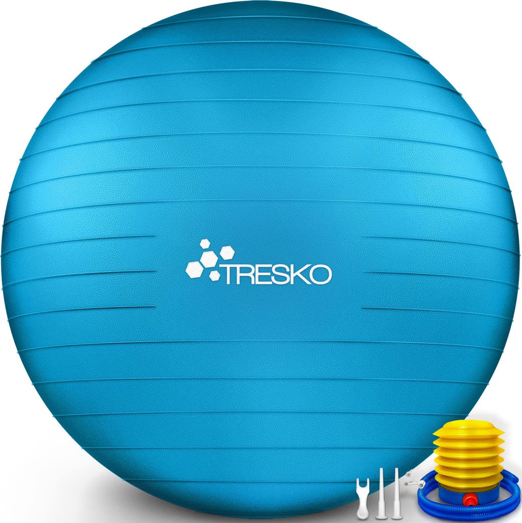 TRESKO Gymnastikball (Blau, 65cm) mit Pumpe Fitnessball Yogaball Sitzball Sportball Pilates Ball Sportball