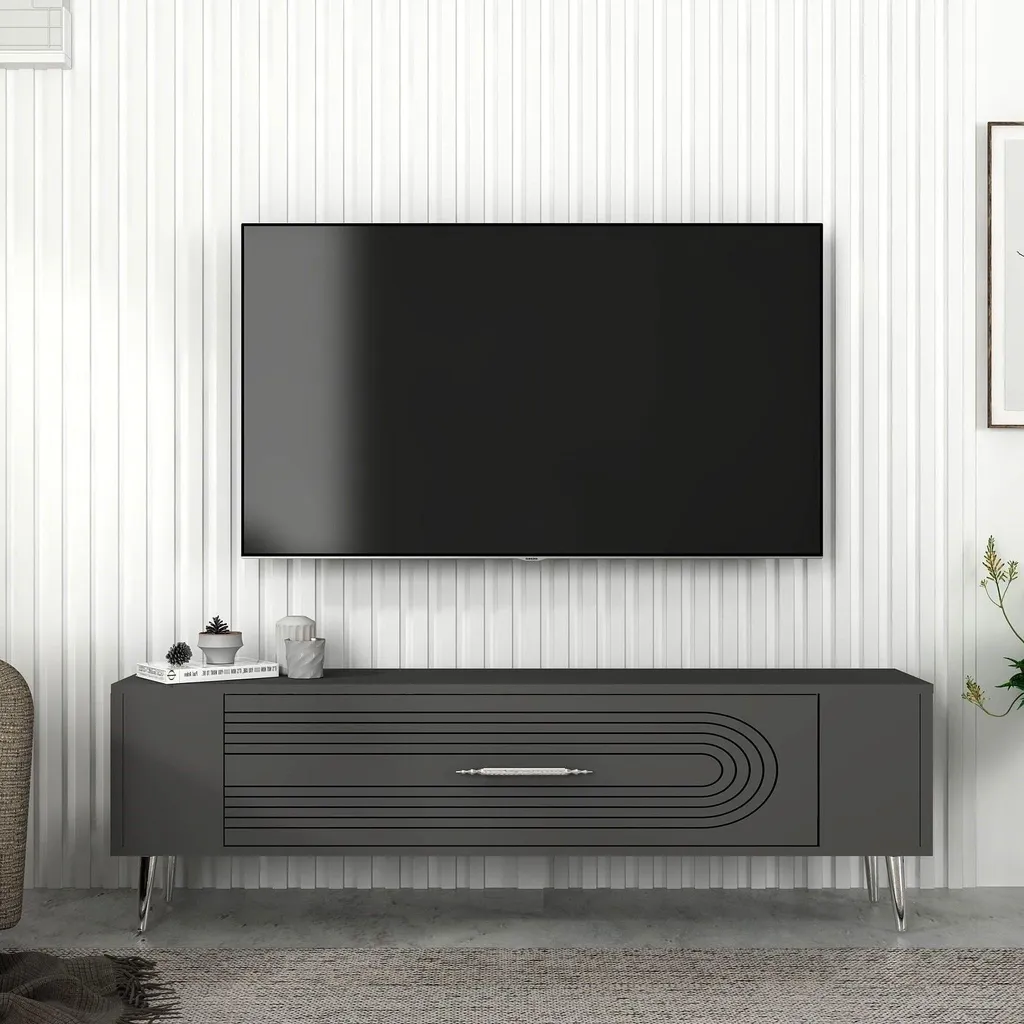 Meuble TV XXL Retrol3 Anthracite - Solution de rangement murale 260 cm