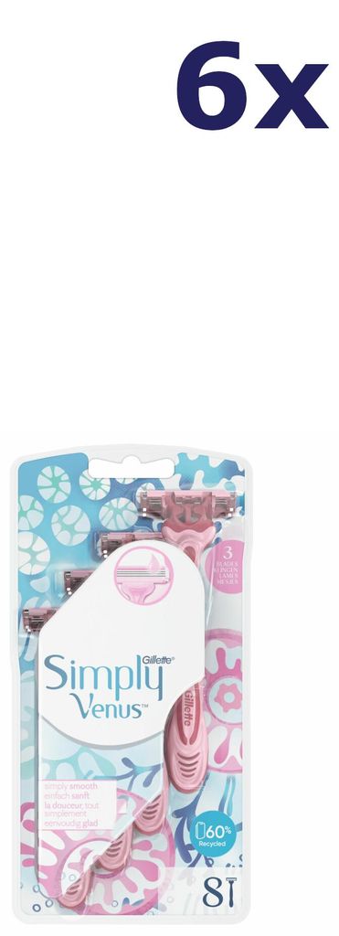 6x Gillette Simply Venus 3 Einwegrasierer, 8er-Pack