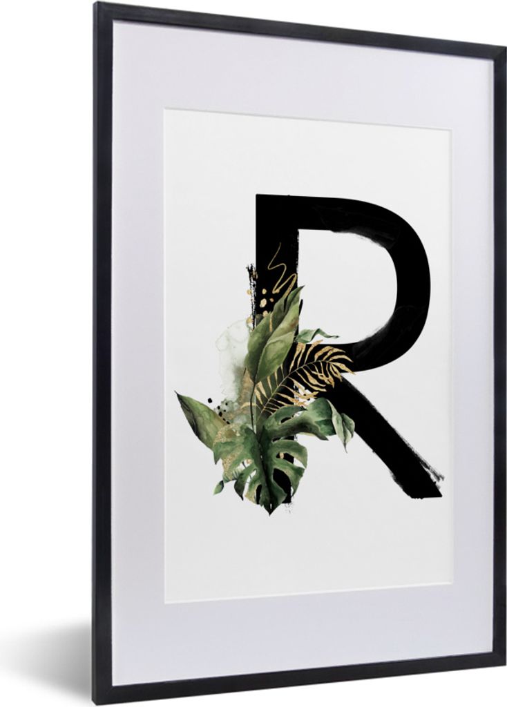MuchoWow MuchoWow Gerahmtes Poster Dschungel - Alphabet - Buchstabe R 40x60 cm - Poster mit zchwarzem Bilderrahmen - Poster in Rahmen