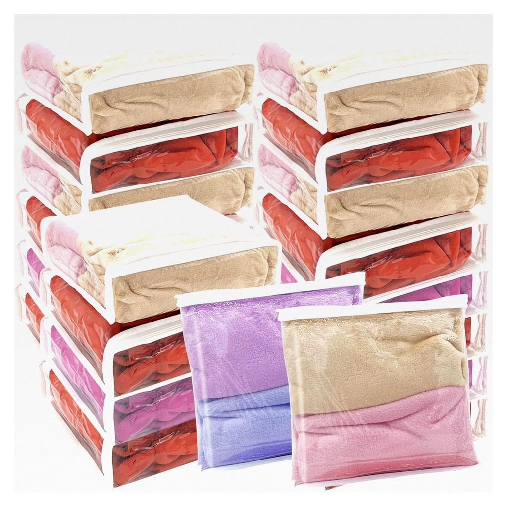20er Pack transparente Aufbewahrungstaschen für Kleidung, 40 x 30 x 8 cm, tragbare Organizer für Schrank, ideal für Pullover, Decken und Bettlaken