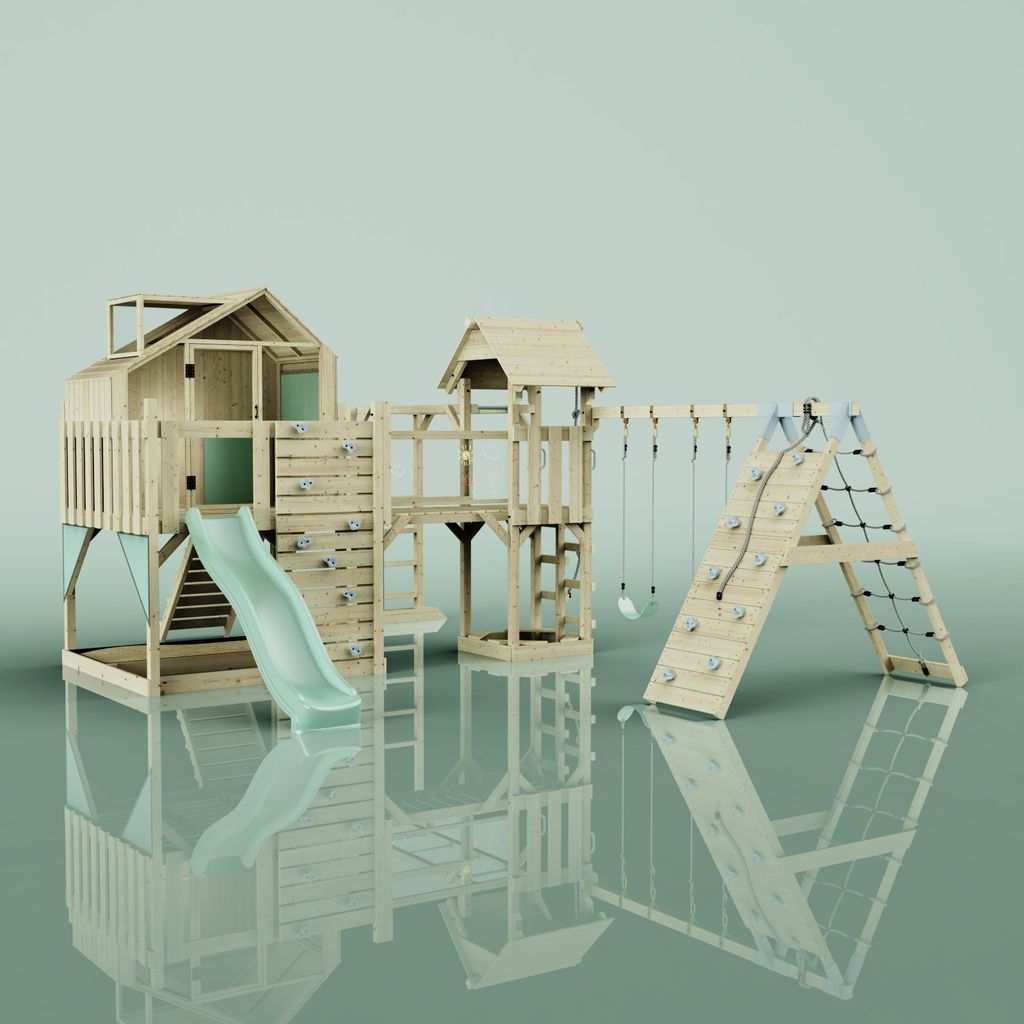 OutdoorToys Spielturm Milo aus Holz in Grün Kinderschaukel