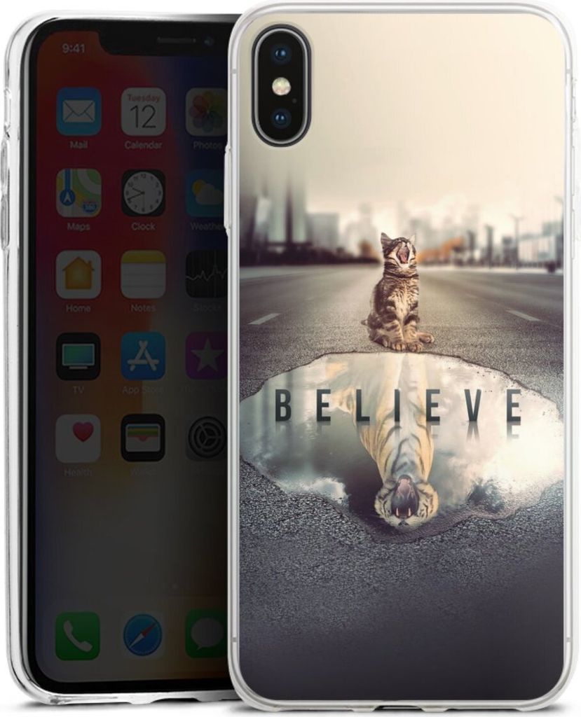 DeinDesign Slim Hülle für Apple iPhone Xs Max Silikon Case Ultra Dünn Handyhülle Motivation Tiere Tiger