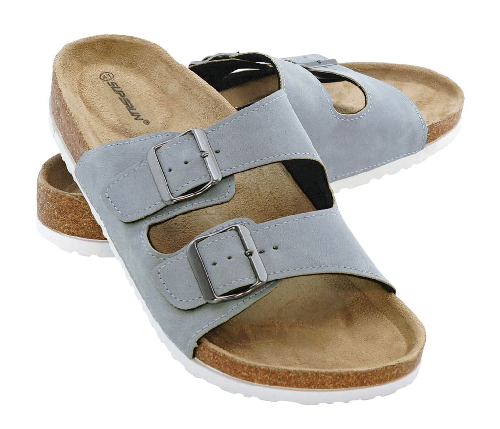 + Pantoletten Sandalen Hausschuhe Schlappen Clogs Kork Fußbett Gr.36-49