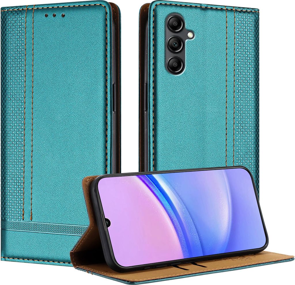 Handyhülle für Samsung Galaxy A15 5G/4G Leder Flip Klappbare Schutzhülle mit Standfunktion Grün