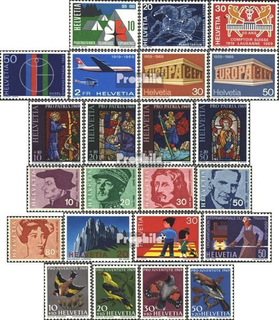 Briefmarken Schweiz 1969 Mi 895-917 (kompl.Ausg.) Jahrgang 1969 komplett postfrisch Jubiläum