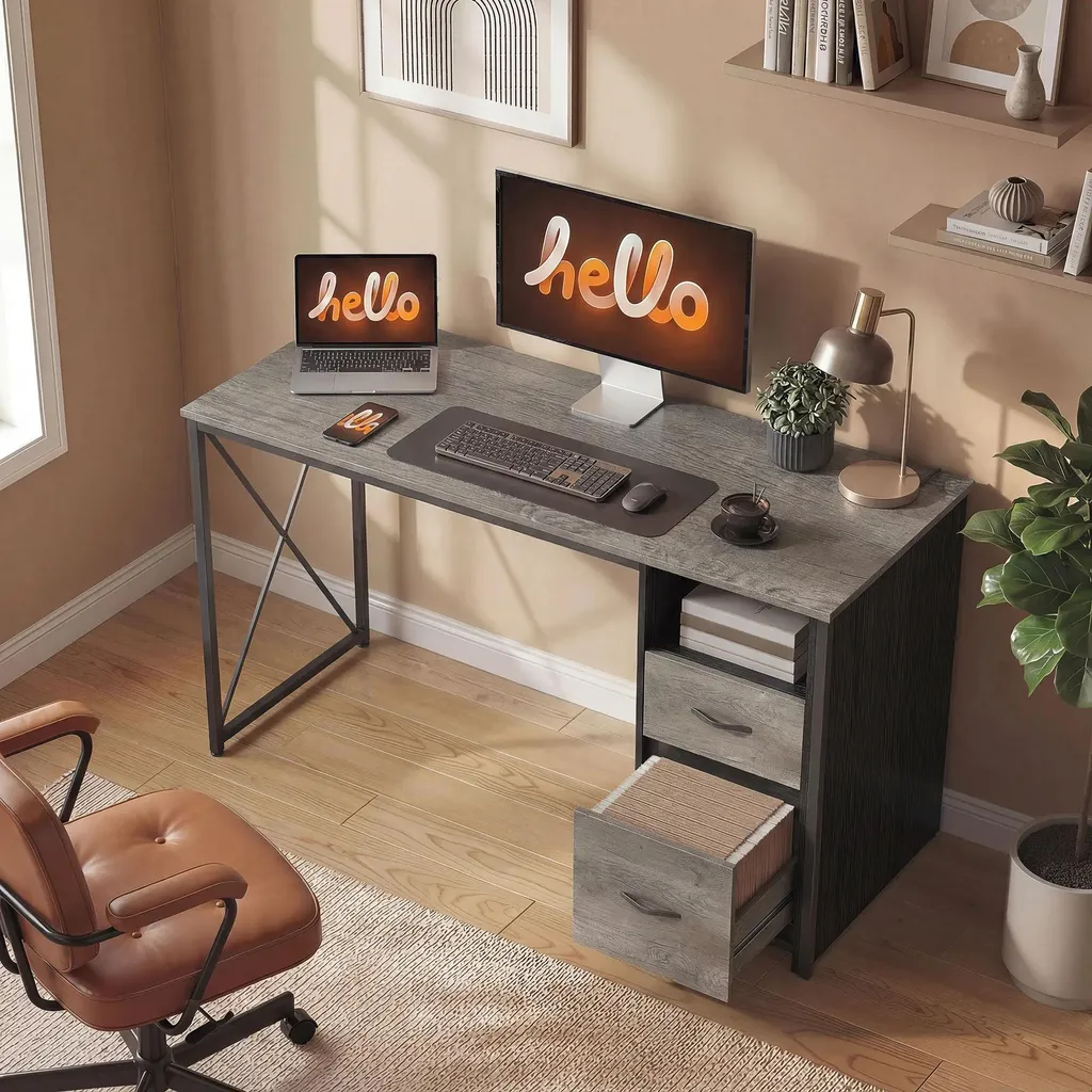 Bureau d'ordinateur anti-rayures 120 cm gris clair - Stable 75 kg