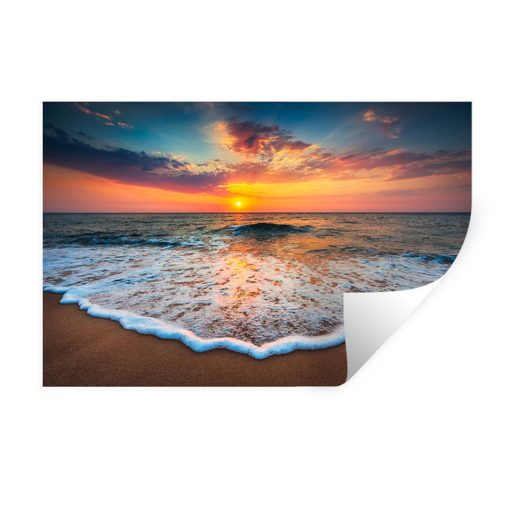 MuchoWow Wandtattoo Wandsticker Wandaufkleber Strand - Meer - Sonnenuntergang 60x40 cm Selbstklebend und Repositionierbar - Wierderverwendbar - S...