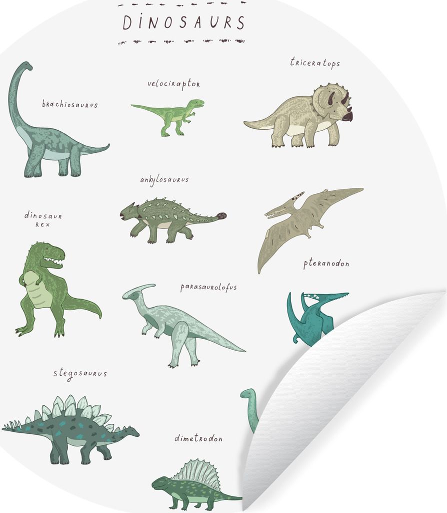 MuchoWow Runde Wandtattoo - Wandsticker Tapete Aufkleber Kinderzimmer - Dinosaurier - Weiß - Jungen - Mädchen - Kinder Ø 100 cm Selbstklebend ...