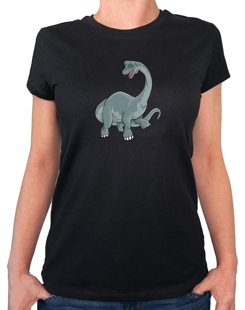 Huuraa Damen T-Shirt Brachiosaurus Dinosaurier XXL Black Bio Baumwolle Fairtrade Damenshirt Geschenkidee
