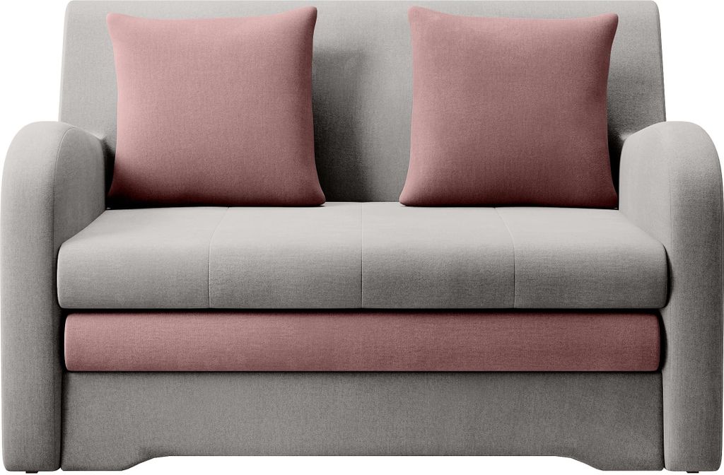 Sofa mit Schlaffunktion und Bettkasten Couch für Wohnzimmer Schlafsofa Sofagarnitur Polstersofa - 130x85x103 cm - AMIRO (Hellgrau + Rosa - Nube 03...
