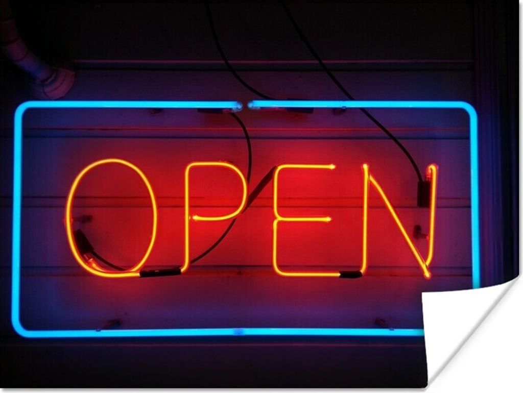 MuchoWow Poster Ein beleuchtetes Schild mit dem Text open 120x90 cm - Wandbild