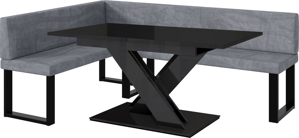 MEBLINI Eckbank für Esszimmer mit ausziehbarem Tisch - Küchenbank - Essecke - Sitzecke Küche - TONI - U-Beine 142x196x87cm Links - Grau Samt/B S...