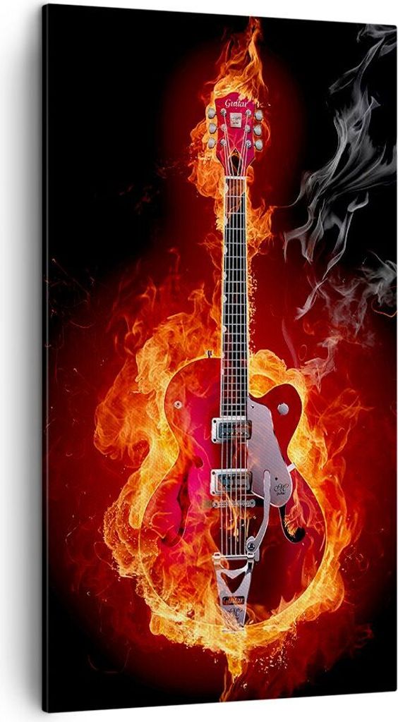 Bild auf Leinwand - Leinwandbild - Instrument Flammen Saiten - 45x80cm - Wand Bild - Wanddeko - Leinwanddruck - Bilder - Kunstdruck - Wanddekoratio...