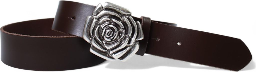 FRONHOFER Damen Ledergürtel Motivschnalle Rosenblüte altsilberne Gürtelschnalle 4 cm