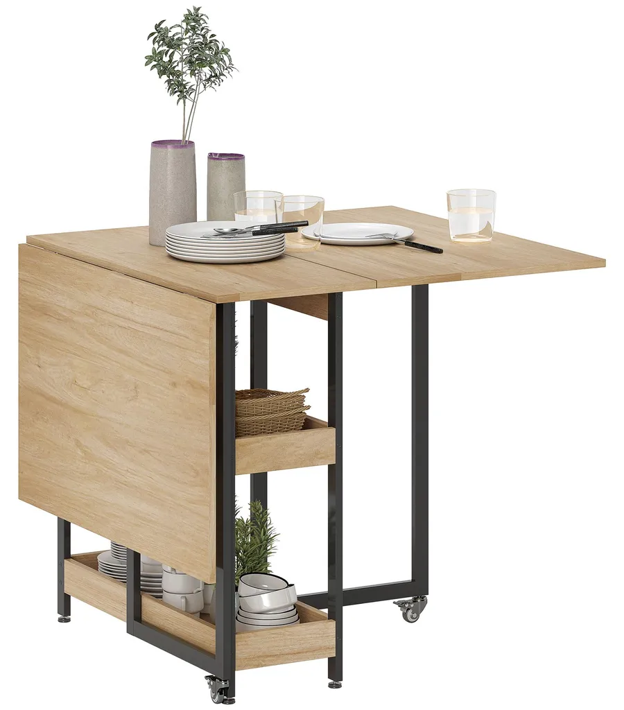 Table de cuisine modulable à roulettes 4 couverts pour petit espace