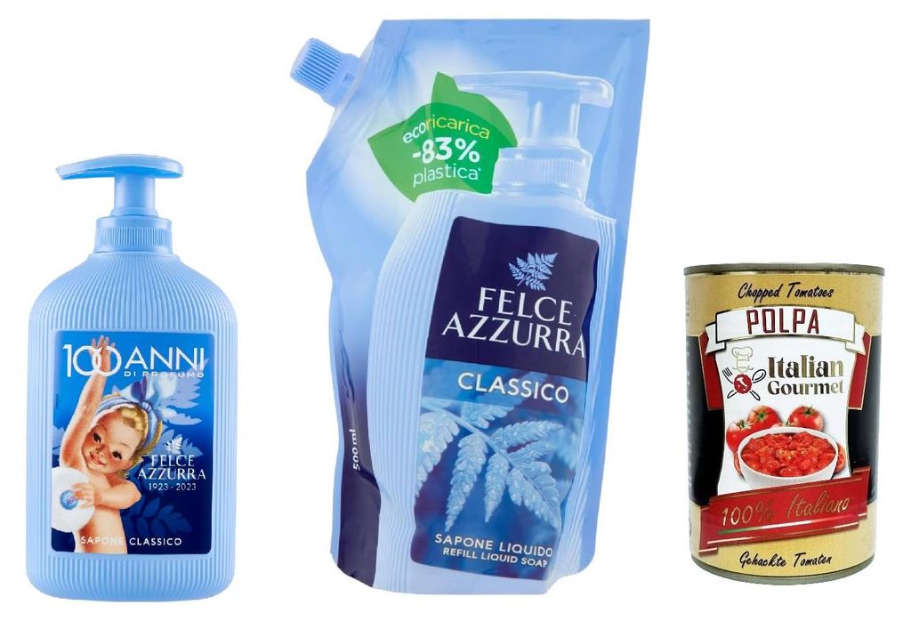 Felce Azzurra sapone liquido Classico + Ecoricarica, Flüssigseife Liquid Soap - 300ml + 500ml + Italian Gourmet Polpa 400 g