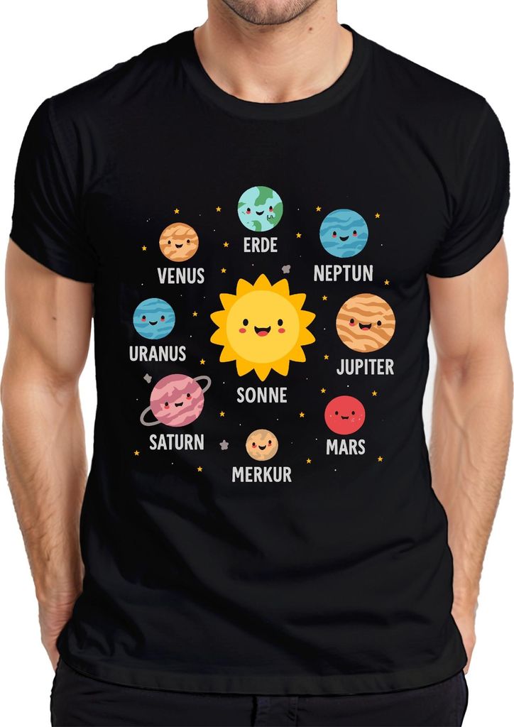 Sonnensystem Planeten Kinder Niedlich Lernen Kinderzimmer Spaß Herren T-Shirt, Schwarz, S