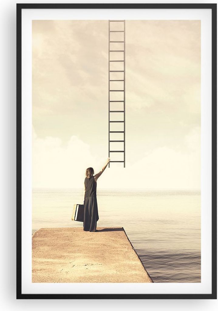 Gerahmtes Poster - Schwarzer Rahmen - Symbol Frau Leiter - 61x91,5 cm - Wand Bild - Wanddeko - Wandbilder - Kunstposter - Wandposter - Bilderrahmen...