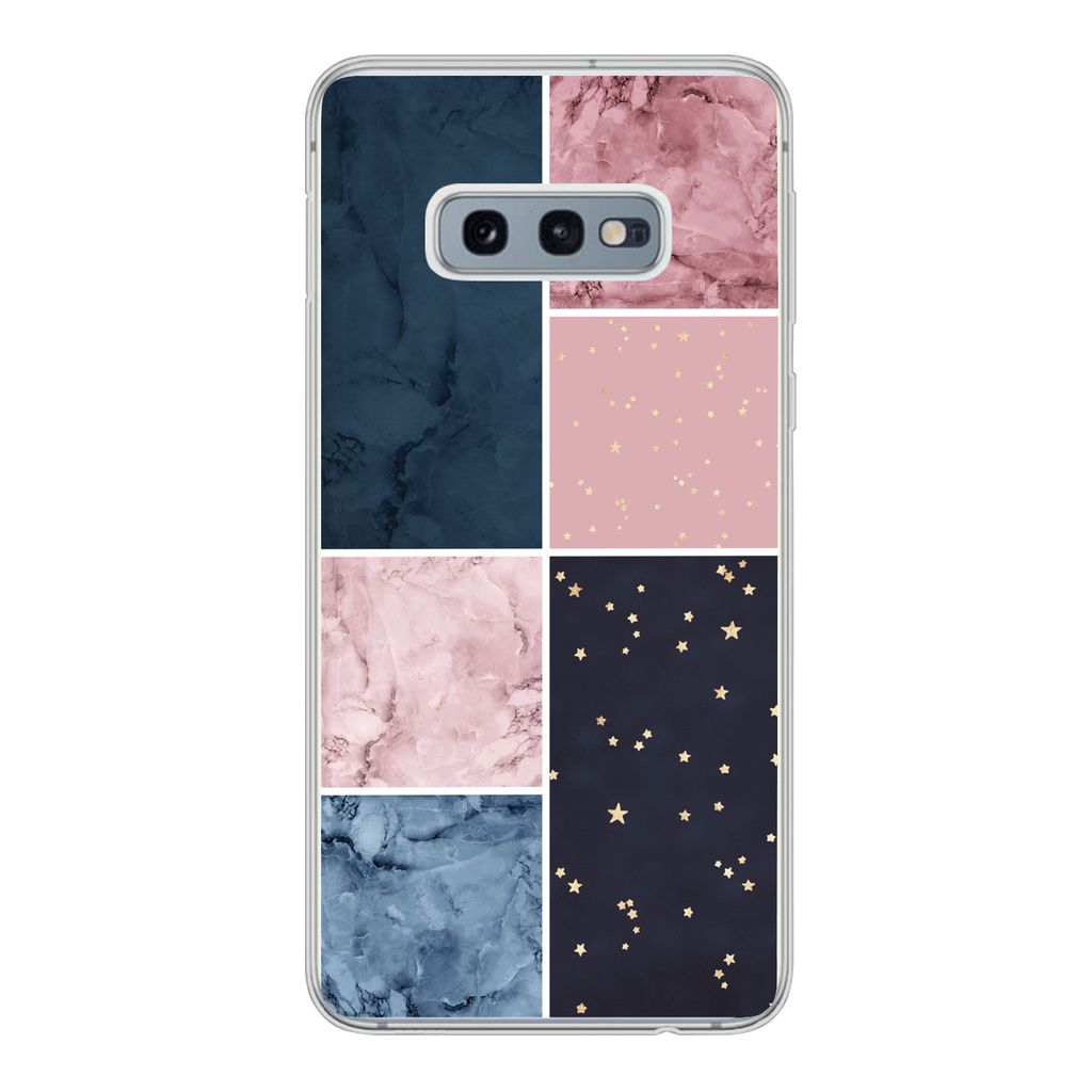 MuchoWow Handyhülle Schutzhülle Hülle für Samsung Galaxy S10e Marmor - Rosa - Blau Silikon Softcase Handy Hülle - Handy
