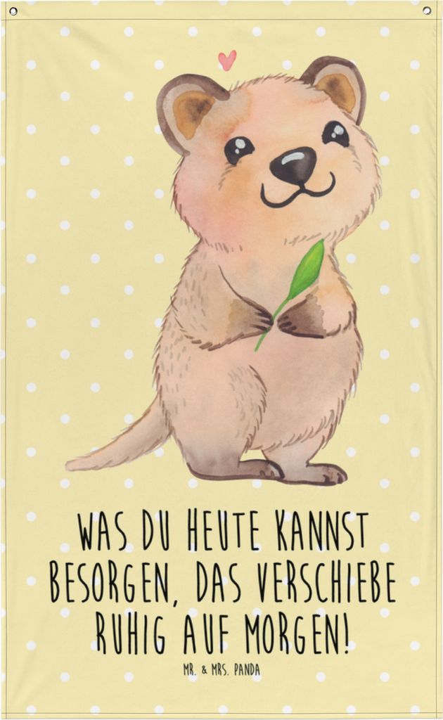 Mr. & Mrs. Panda Wandbehang Quokka Happy - Gelb Pastell - Geschenk, Boho Wandteppich, Dinge Erledigen, Lustige Sprüche, Aufschieberitis, Niedliche...