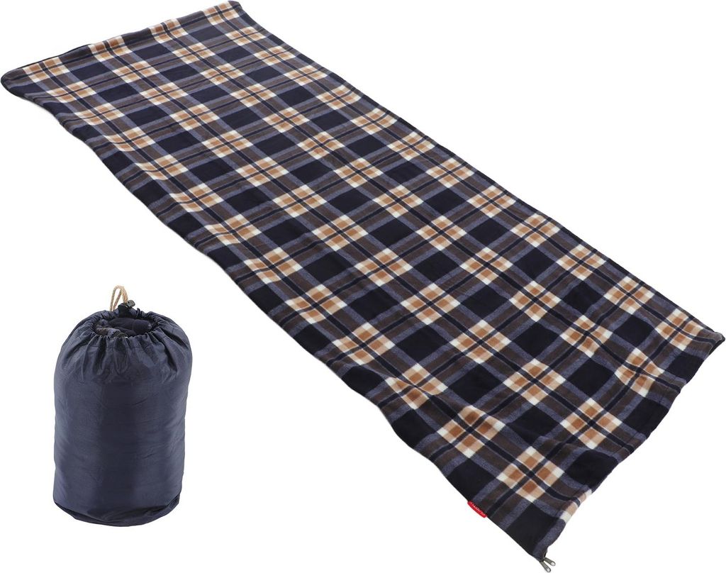 Fleece-Schlafsack, tragbar, für Reisen, warm, für Erwachsene, Outdoor, Camping, Wandern, Klettern, Marineblaues Gitter