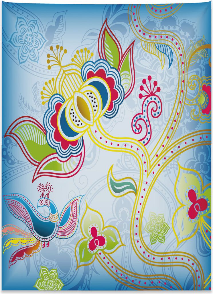 Abakuhaus asiatisch Wandteppich, Buntes Blumenkunst-Motiv aus Weiches Mikrofaser Stoff Kein Verblassen Klare Farben Waschbar, 110 x 150 cm, Mehrfarbig