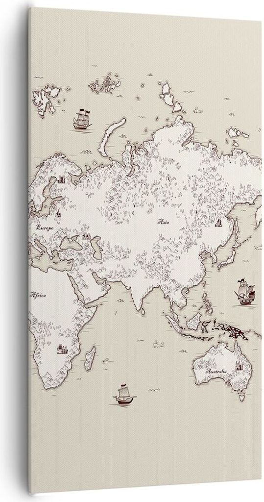 Bild auf Leinwand - Leinwandbild - Karte Welt Klassiker Kontinente - 65x120cm - Wand Bild - Wanddeko - Leinwanddruck - Bilder - Kunstdruck - Leinwa...