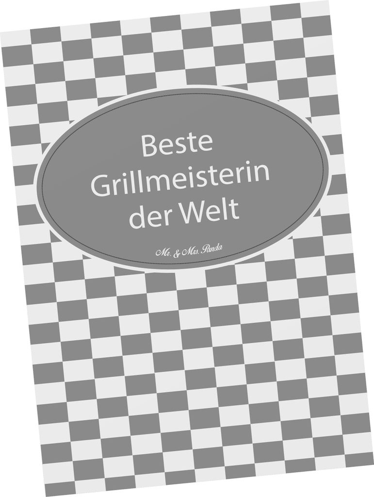 Mr. & Mrs. Panda Postkarte Grillmeisterin - Geschenk, Bratwurst, Grußkarte, Grillerin, Postkarten, Ansichtskarte, am Grill, Köchin, Fotokarte, De...