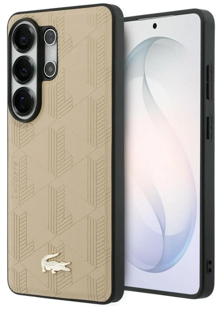 Coque MagSafe dorée Galaxy S26 Ultra Lacoste similicuir beige luxe