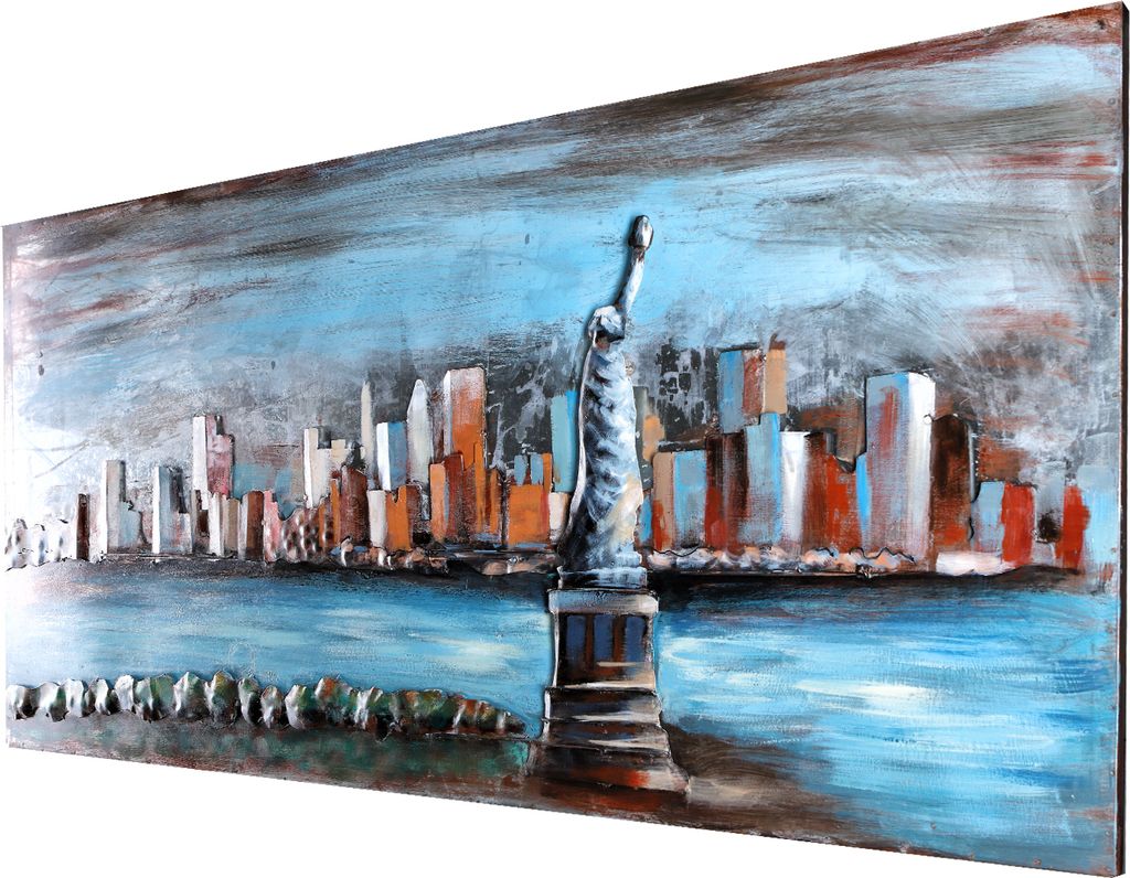 Metallbild NYC 3D Skyline Wandbild Relief Unikat Motivbild handgefertigt