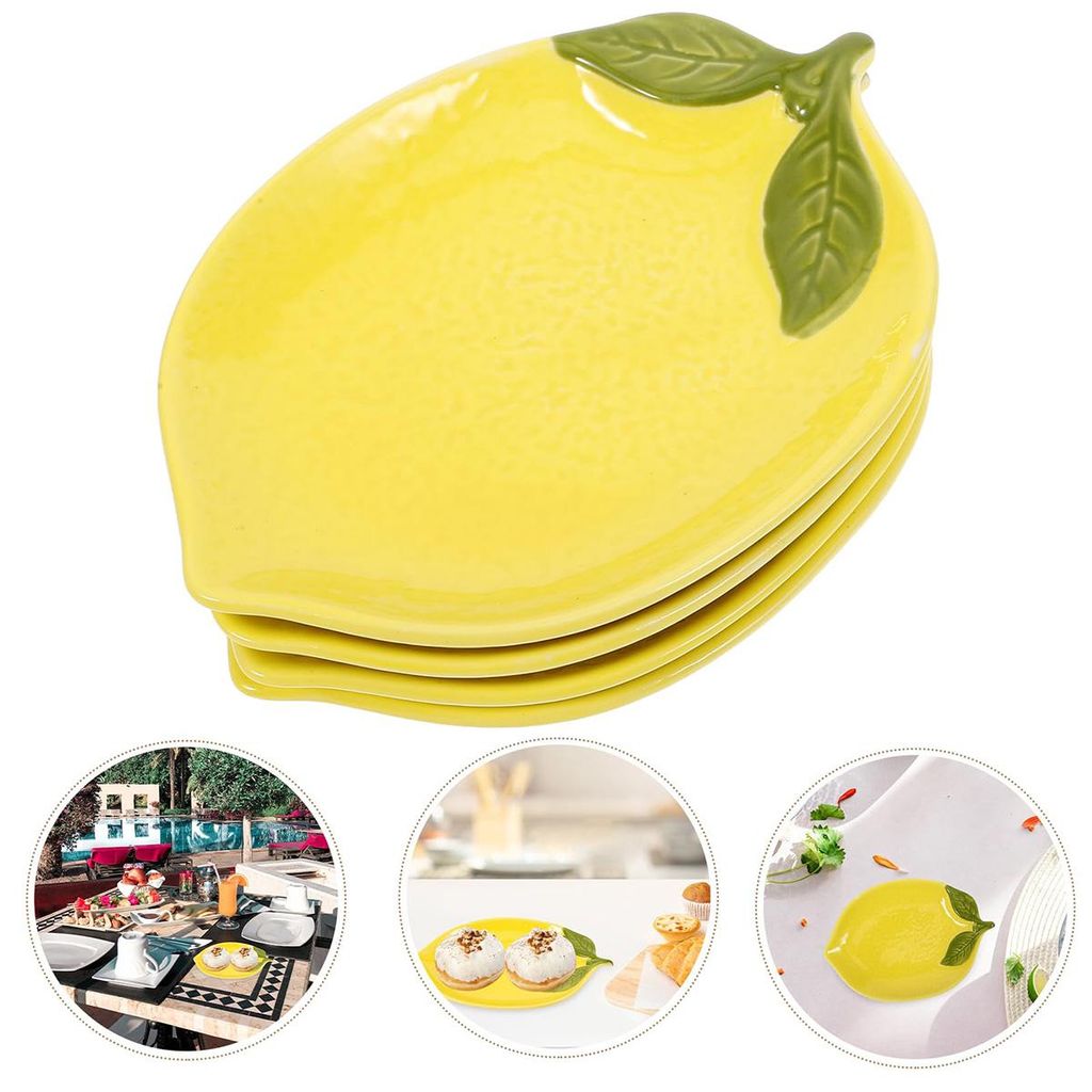 4er Set Zitronenplatten, ZitronenföRmige Keramik SchüSseln, ÄSthetische Servierschalen FüR Salate Und Desserts,25*17*3cm