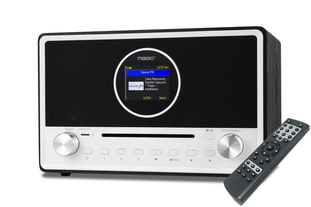 DAB+ Internetradio Maxxo CD03 mit CD-Player, WLAN, Bluetooth, USB, Fernbedienung, Stereo Sound, Radiowecker, Holzgehäuse, Musiksystem