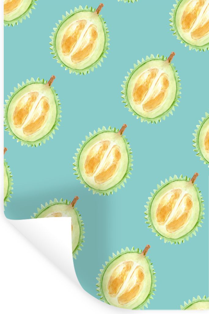 MuchoWow Wandtattoo Wandsticker Wandaufkleber Zitrusfrüchte - Früchte - Muster - Blau 20x30 cm Selbstklebend und Repositionierbar - Sticker - D...